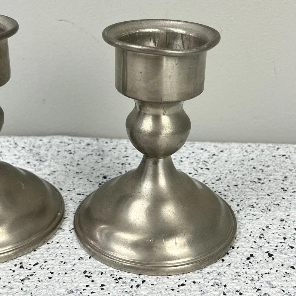 Vintage HANLE Pewter Candlesticks Pair ATC Distinctive American MCM Holders